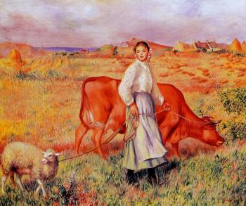 Pierre Auguste Renoir : Shepherdess, Cow and Ewe